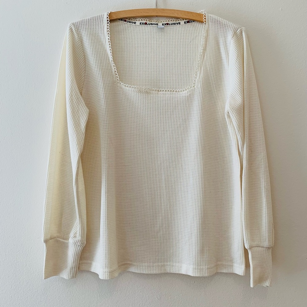 Cream waffle blouse